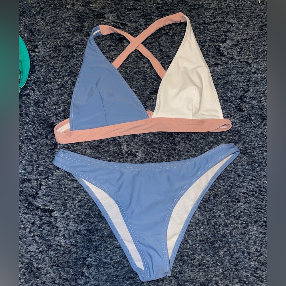 SHEIN Blue and White Bikini Set